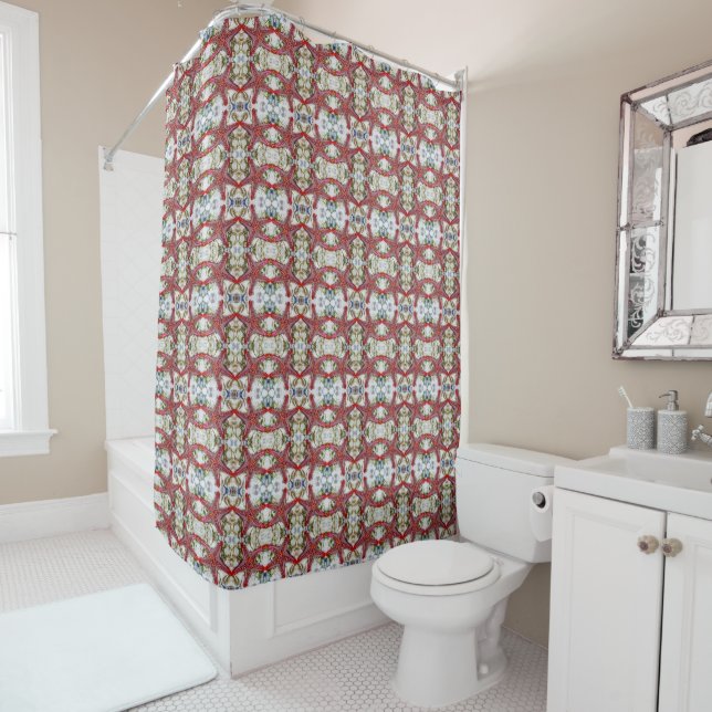 Red starfish small pattern shower curtain (In Situ)