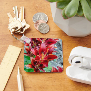 Red Stargazer Lily Bloom Key Ring
