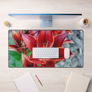 Red Stargazer Lily Flower, Canadian Photography Desk Mat