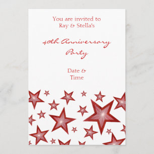 Red Stars '40th Anniversary' vertical white Invitation