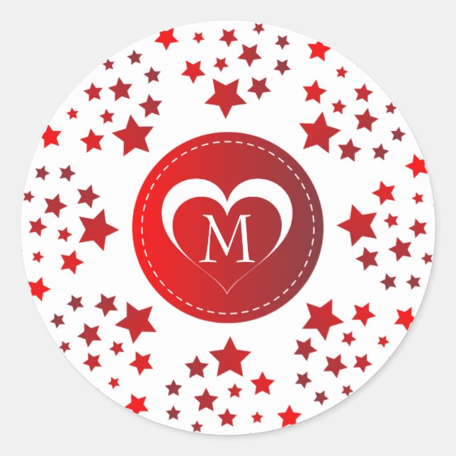 Red Stars And Heart Classic Round Sticker (Front)