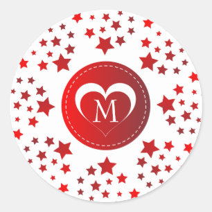 Red Stars And Heart Classic Round Sticker