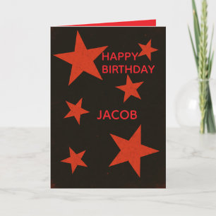 Red Stars Black Background Retro Grunge Birthday Card