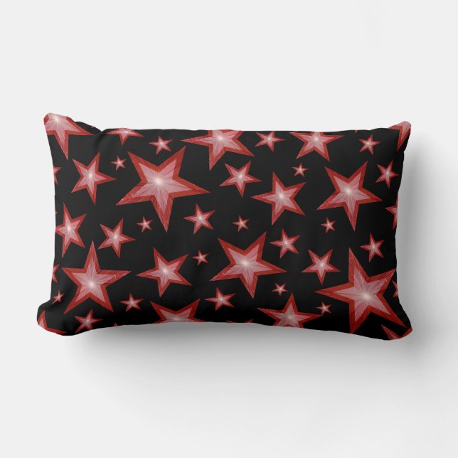 Red Stars Black printed lumbar red back Cushion (Front)