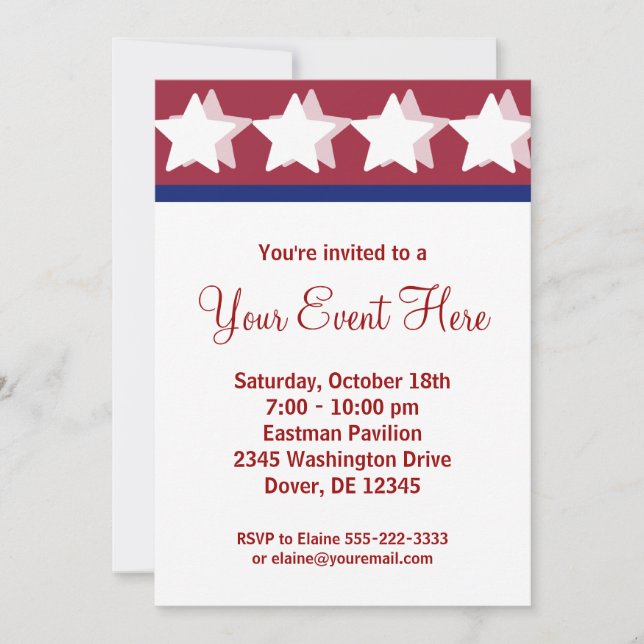 Red Stars Campaign Party Invitations (Front)