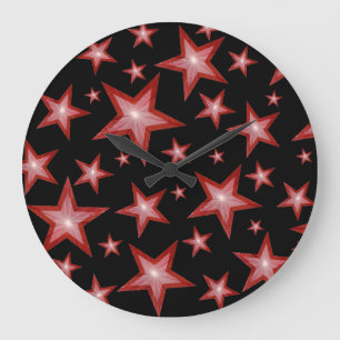 Red Stars clock round black