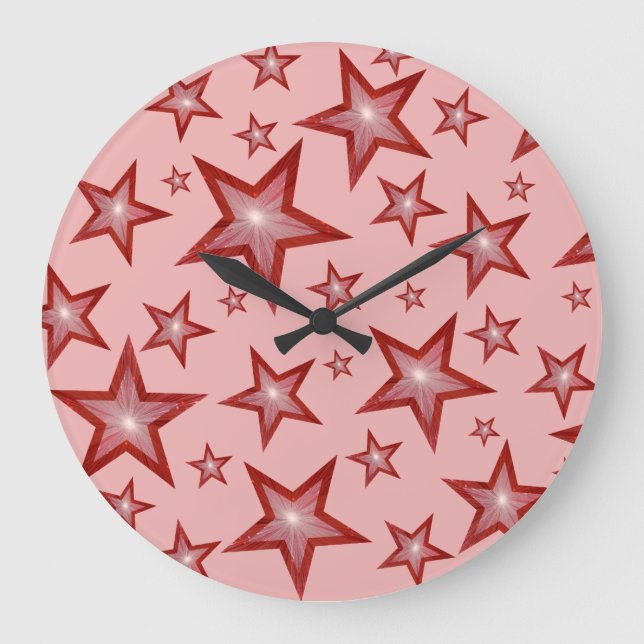 Red Stars clock round pale pink (Front)