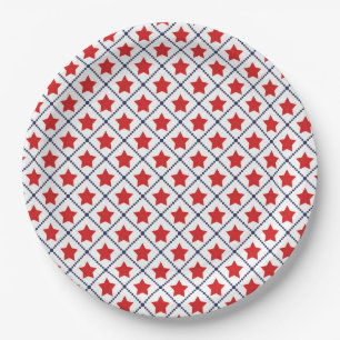 Red Stars Dotted lines Paper Plate