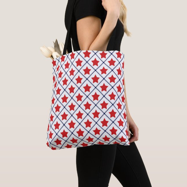 Red Stars Dotted lines Tote Bag (Close Up)