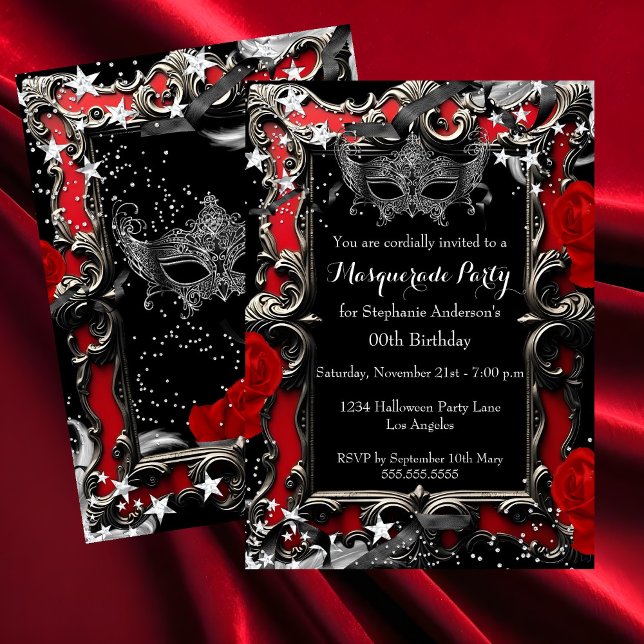 Red Stars Magical Night Masquerade Party Halloween Invitation (Creator Uploaded)
