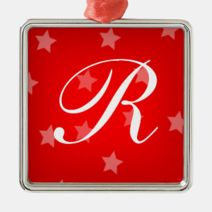 Red Stars Monogrammed Christmas Tree Ornament
