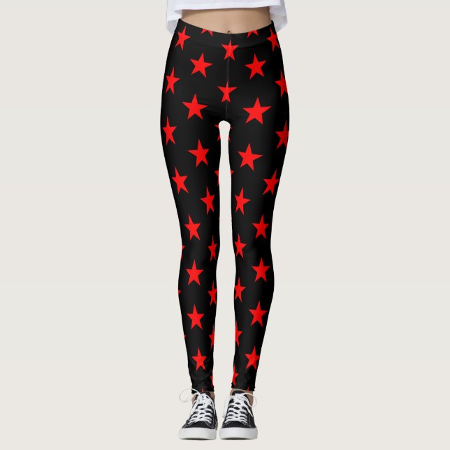 Red Stars on Black Leggings (Front)