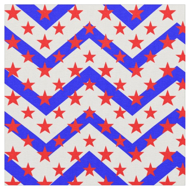 Red Stars on Blue White Zigzag Fabric (Close Up)