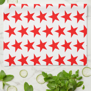 Red Stars Pattern Tea Towel