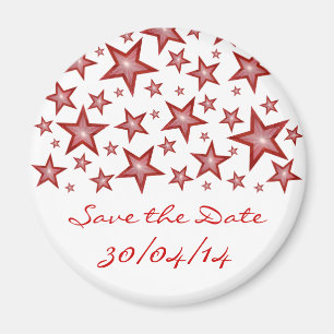 Red Stars 'Save the Date' fridge magnet white