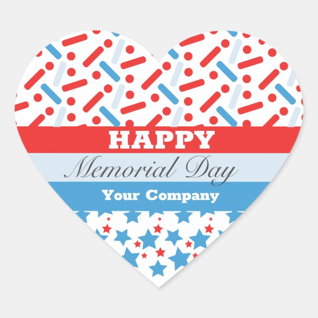 Red Stars Sprinkles Memorial Day Event Party Heart Sticker (Front)