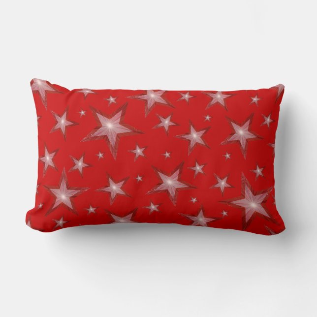 Red Stars 'Text' lumbar white back Cushion (Front)