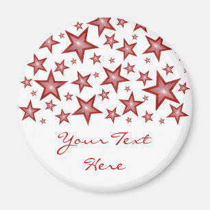 Red Stars 'Your Text' fridge magnet white