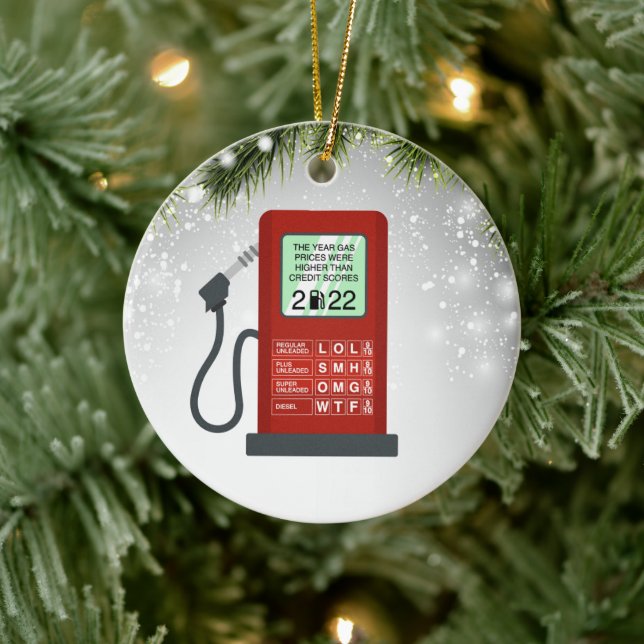 Red Station Gas Prices Higher Than Credit Scores Ceramic Ornament (Tree)