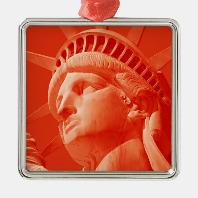 Red Statue of Liberty Metal Ornament (Front)