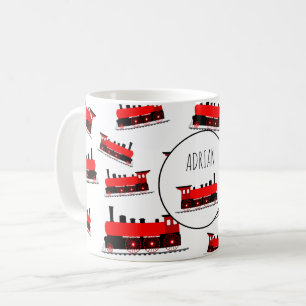 Red Steam Train Pattern Customised Name Coffee Mug