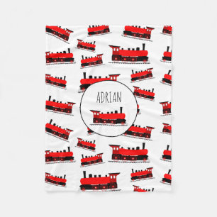 Red Steam Train Pattern Customised Name Fleece Blanket