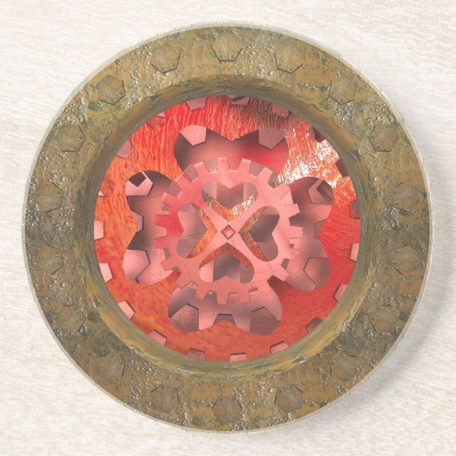 red  steampunk clockwork coaster (Front)