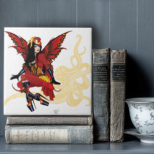 Red Steampunk Fairy Octopus Ceramic Tile