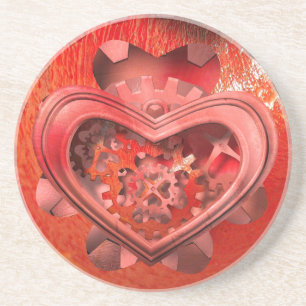 red  steampunk heart coaster