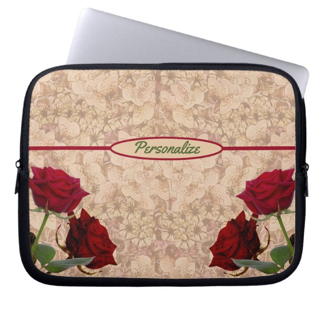 Red Stem Roses Romantic Personalise Laptop Laptop Sleeve (Front)