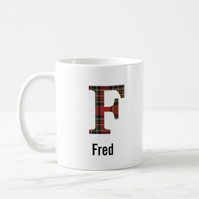 Red Stewart Plaid Monogram F Mug (Left)