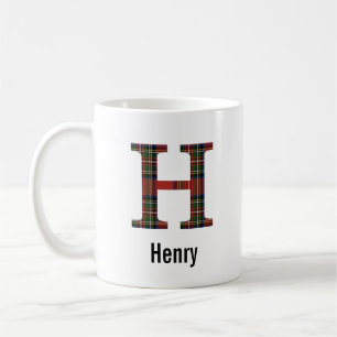 Red Stewart Plaid Monogram H Mug