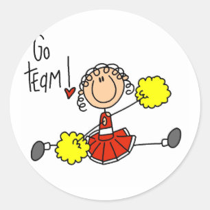 Red Stick Figure Cheerleader t-shirts and Gifts Classic Round Sticker