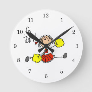 Red Stick Figure Cheerleader t-shirts and Gifts Round Clock