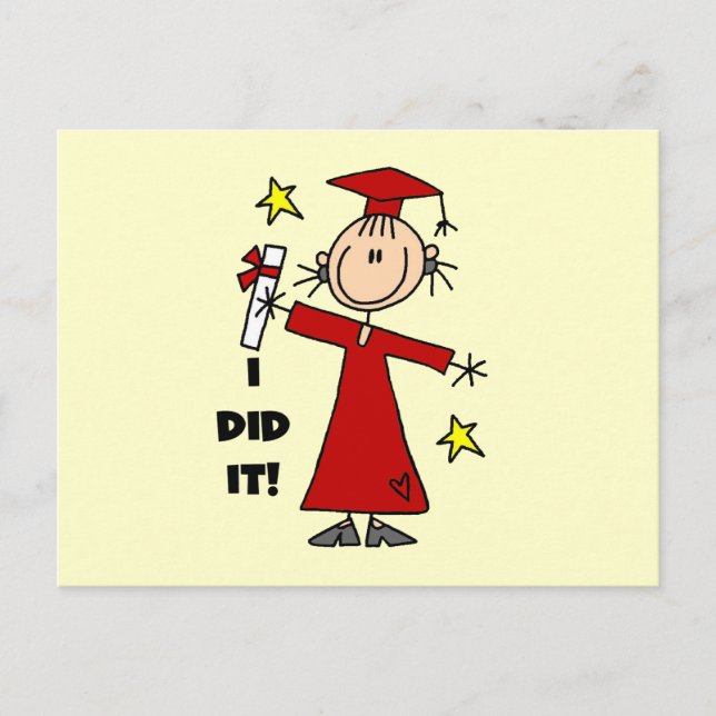 Red Stick Figure Girl Graduate Announcement Postcard (Front)