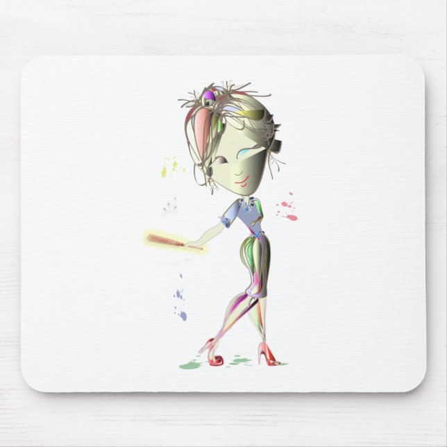 Red Stiletto Girl plays Baseball! Art Mouse Pad (Front)