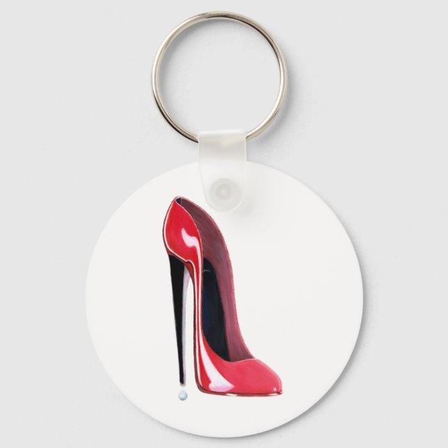 Red Stiletto High Heel Shoe Art Key Ring (Front)