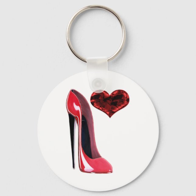 Red Stiletto Shoe and 3D Heart Key Ring (Front)