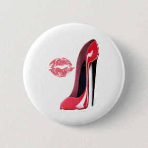 Red Stiletto Shoe and Kiss 6 Cm Round Badge
