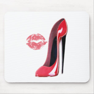 Red Stiletto Shoe and Kiss Art Mouse Pad