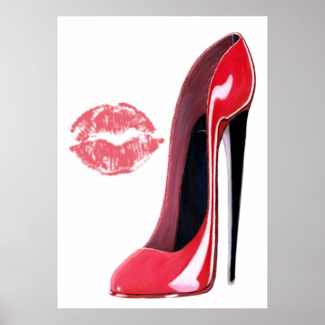 Red Stiletto Shoe and Kiss Poster (Front)