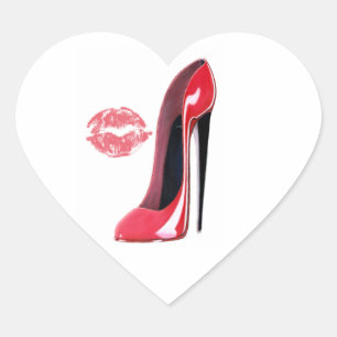 Red Stiletto Shoe and Lips Art Heart Sticker