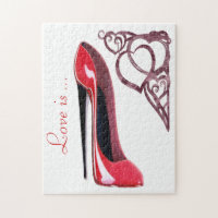 Red Stiletto Shoe Art and Heart Swirls