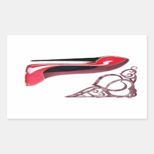 Red Stiletto Shoe Art and Heart Swirls Rectangular Sticker