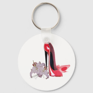 Red Stiletto Shoes and Lilies Keychain