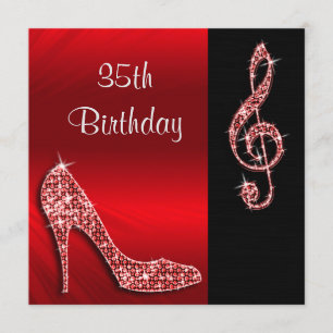 Red Stiletto & Treble Cleft 35th Birthday Invitation