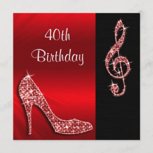 Red Stiletto & Treble Cleft 40th Birthday Invitation