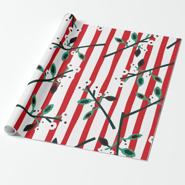 Red Stipe Christmas Wrapping Paper (Unrolled)