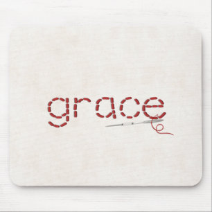 red stitched GRACE text message with needle Mouse Pad