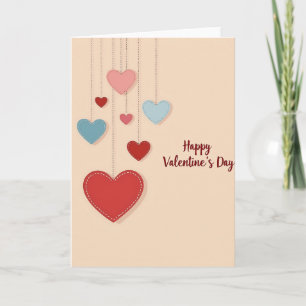 Red Stitched Hearts Valentines Day Card